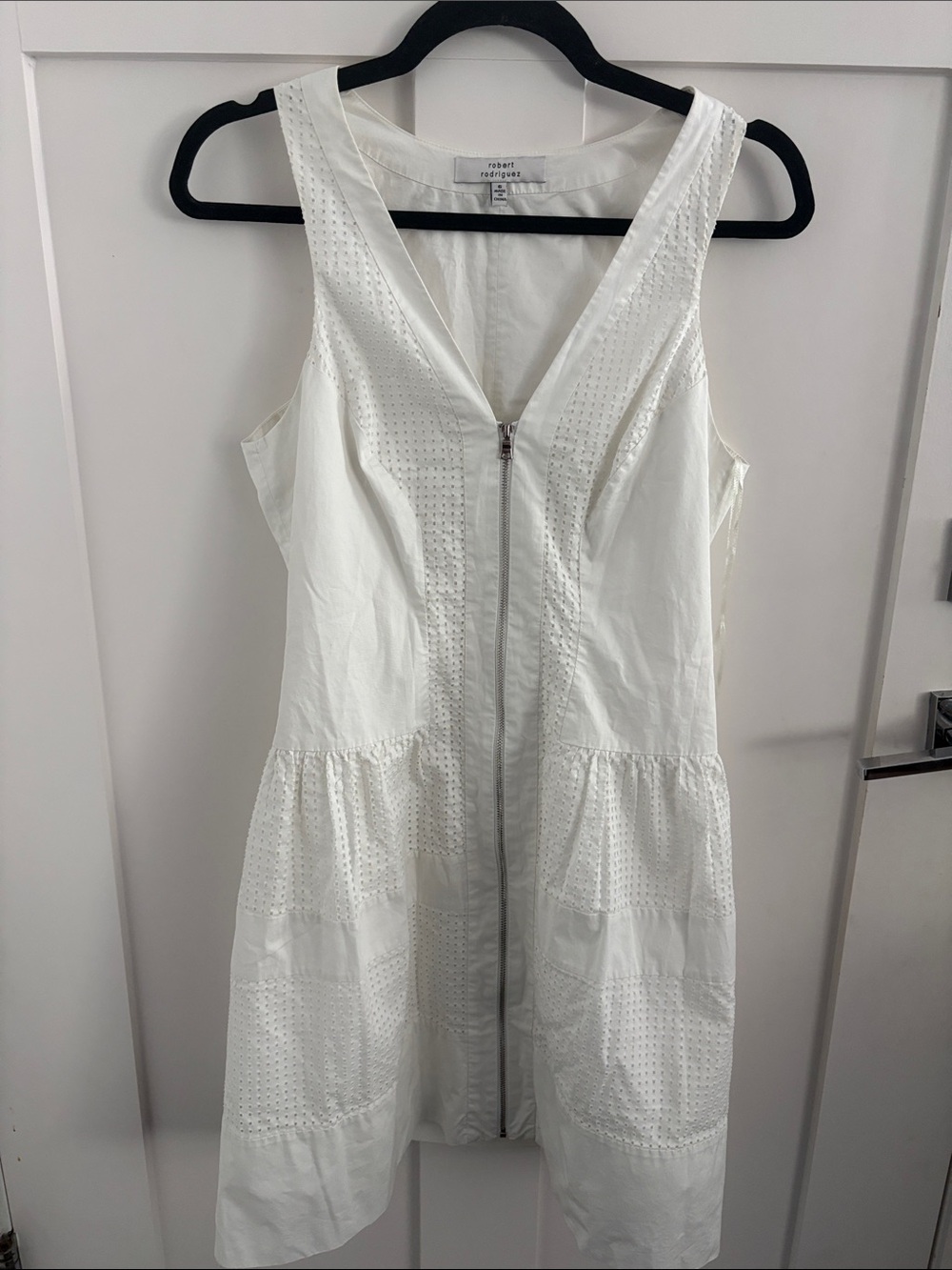 Robert Rodriguez White Eyelet Zip Front Mini Dress